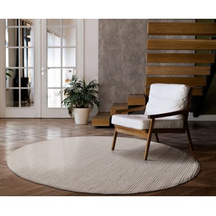 Prírodný okrúhly koberec FIR WOOL 160 cm 2600 g/m2 krémový