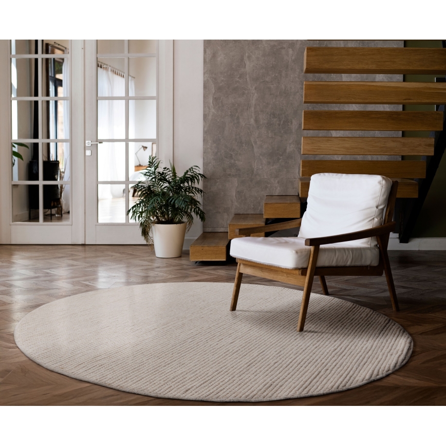 Prírodný okrúhly koberec FIR WOOL 160 cm 2600 g/m2 krémový