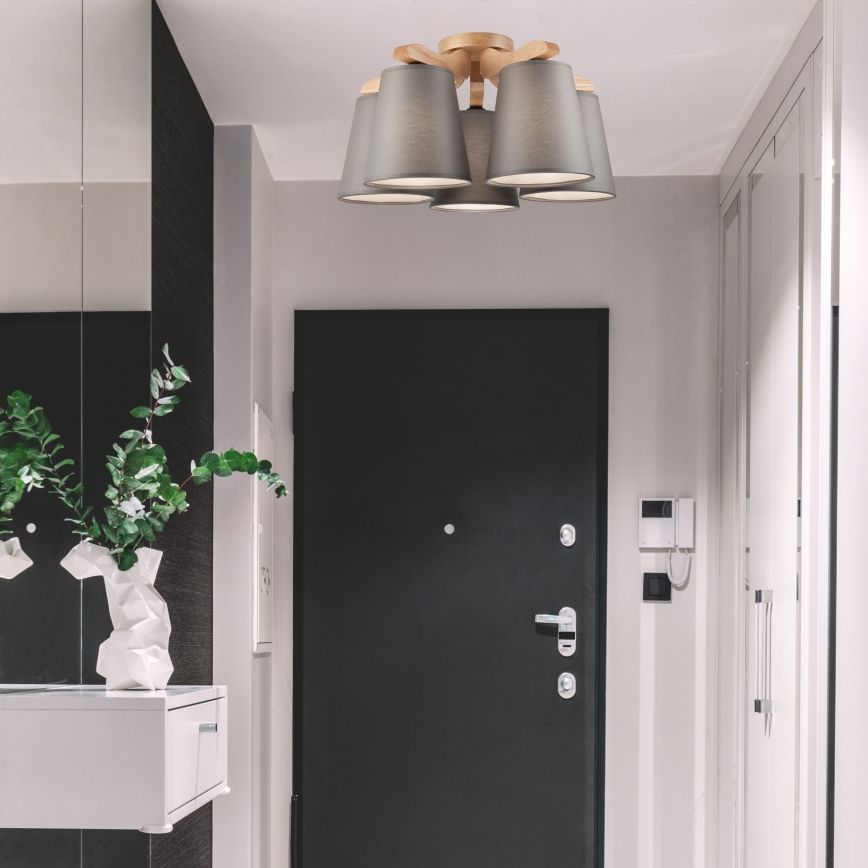 Prisadený luster ANDREA 5xE27/60W/230V dub/šedá