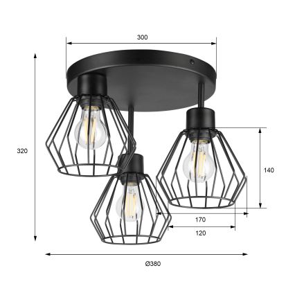 Prisadený luster AUDREY 3xE27/60W/230V čierna
