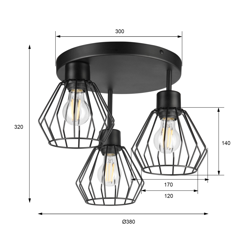 Prisadený luster AUDREY 3xE27/60W/230V čierna
