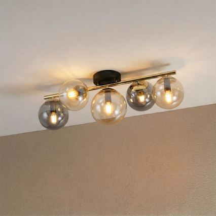 Prisadený luster AURIS 5xE14/15W/230V zlatá/dymová čierna/béžová