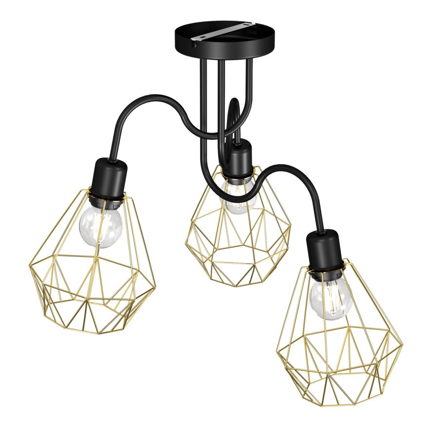 Prisadený luster BERGEN 3xE27/60W/230V čierna/zlatá