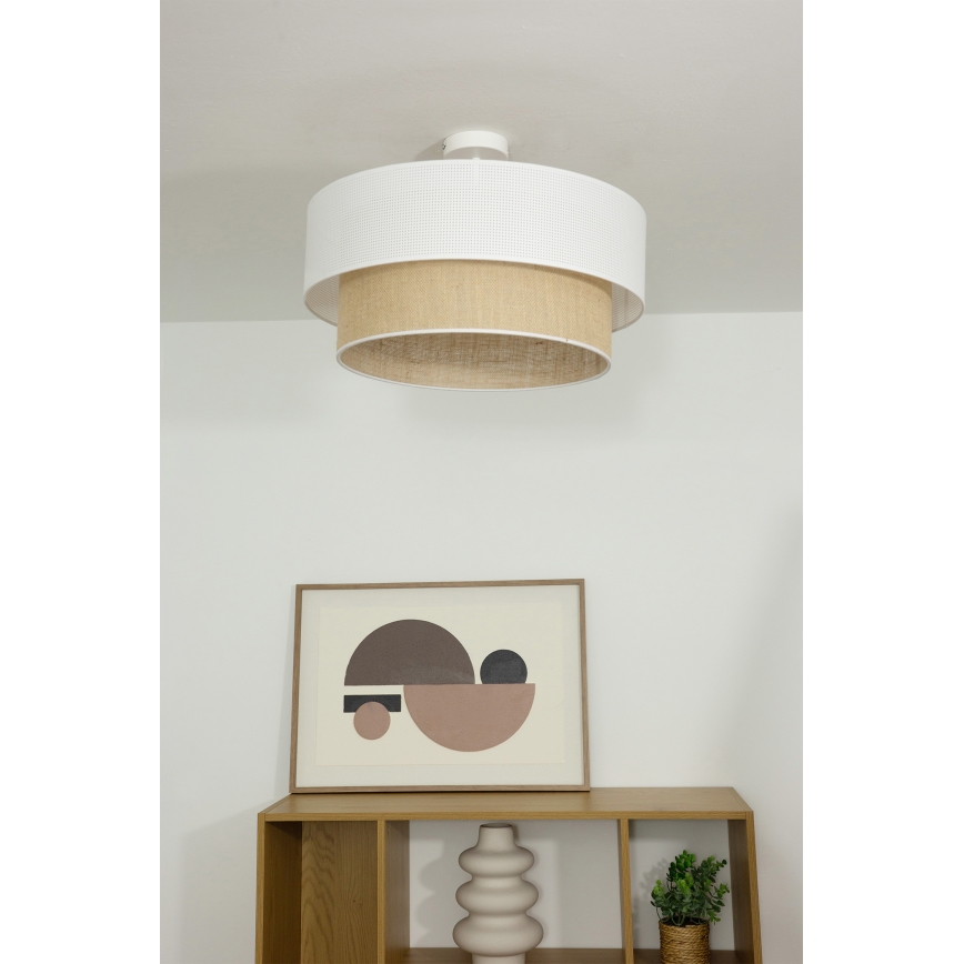 Prisadený luster BORHO 1xE27/60W/230V, priemer 40 cm, biela/juta