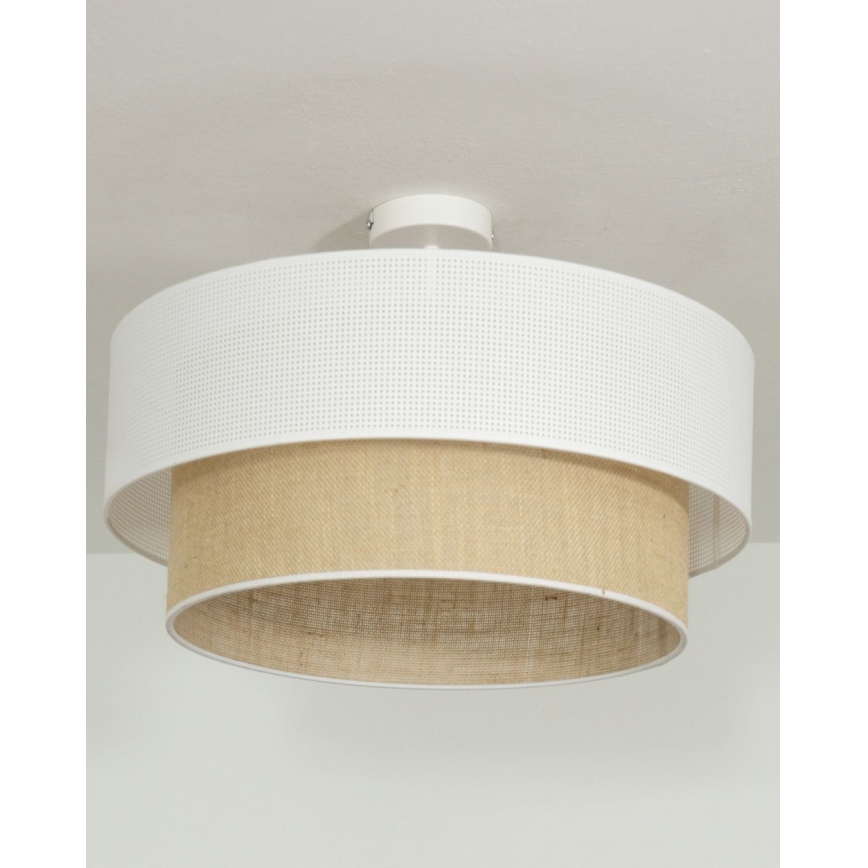 Prisadený luster BORHO 1xE27/60W/230V, priemer 40 cm, biela/juta