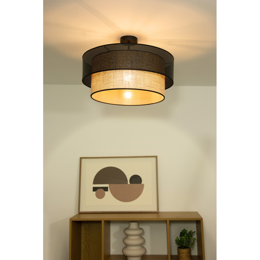 Prisadený luster BORHO 1xE27/60W/230V priemer 40 cm čierna/juta