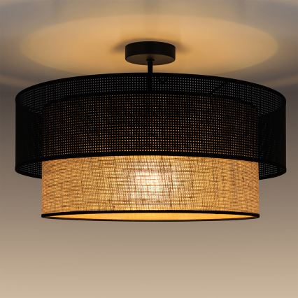 Prisadený luster BORHO 1xE27/60W/230V priemer 40 cm čierna/juta
