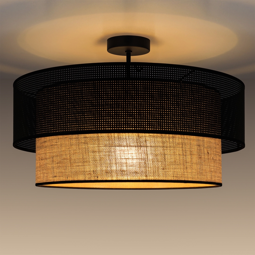 Prisadený luster BORHO 1xE27/60W/230V priemer 40 cm čierna/juta