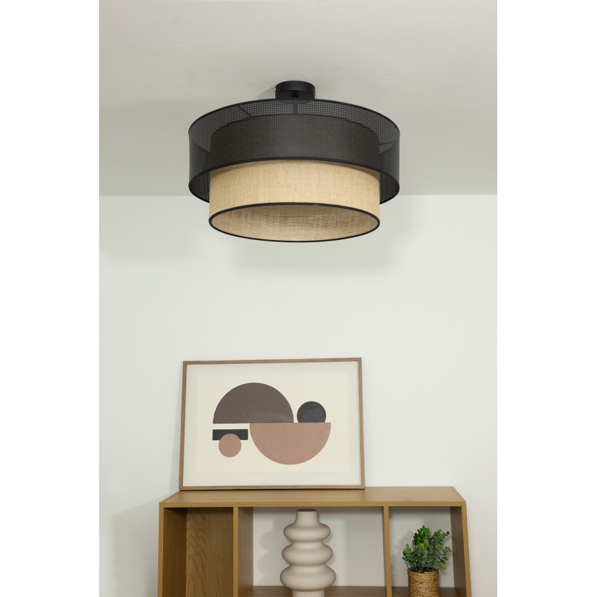 Prisadený luster BORHO 1xE27/60W/230V priemer 40 cm čierna/juta