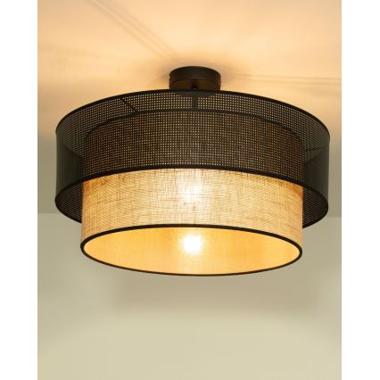 Prisadený luster BORHO 1xE27/60W/230V priemer 40 cm čierna/juta