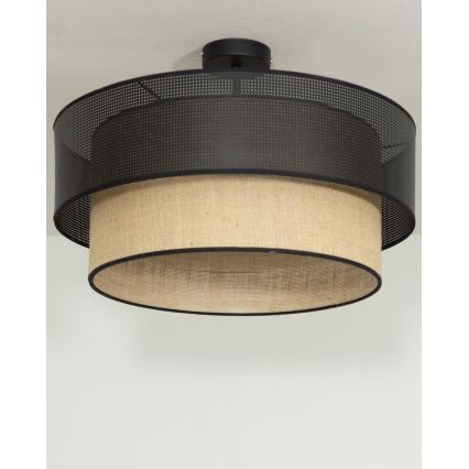 Prisadený luster BORHO 1xE27/60W/230V priemer 40 cm čierna/juta