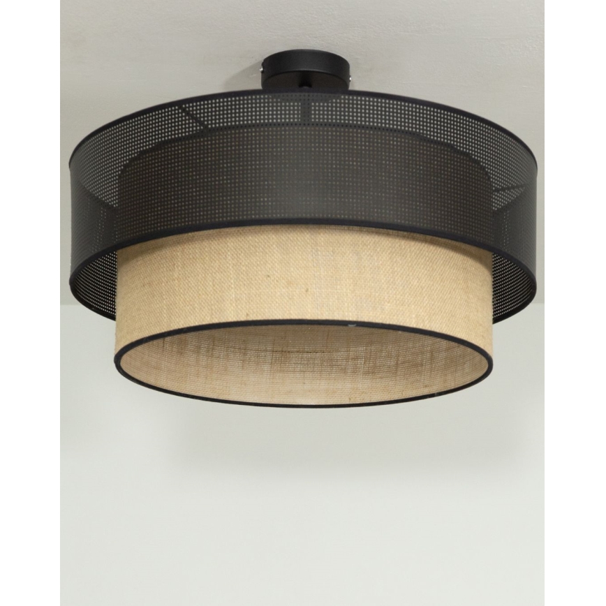 Prisadený luster BORHO 1xE27/60W/230V priemer 40 cm čierna/juta