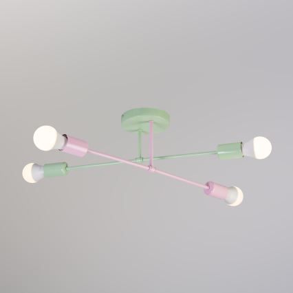 Prisadený luster CAMBRIDGE 4xE27/15W/230V zelený/ružový