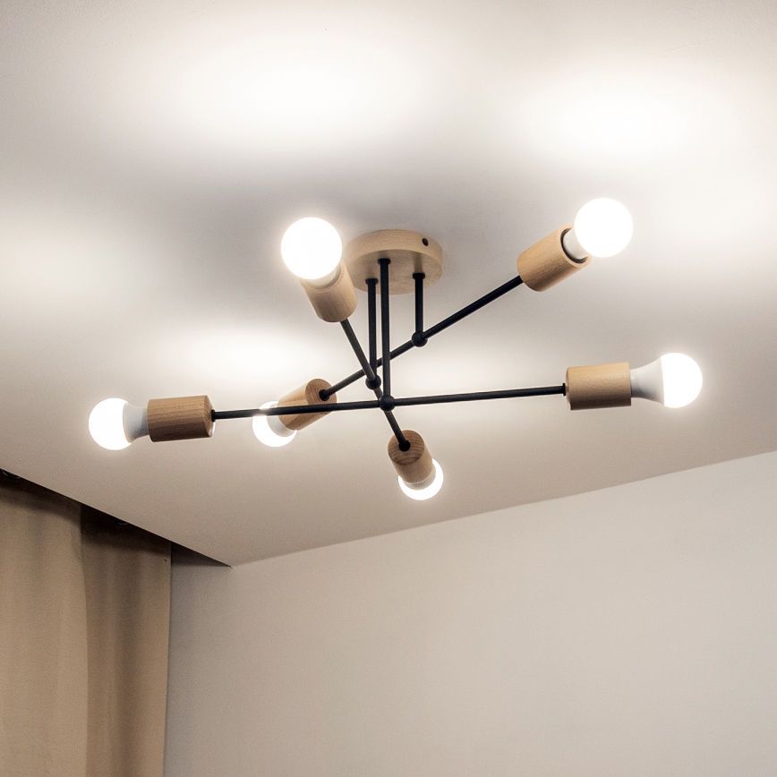 Prisadený luster CAMBRIDGE 6xE27/15W/230V borovica