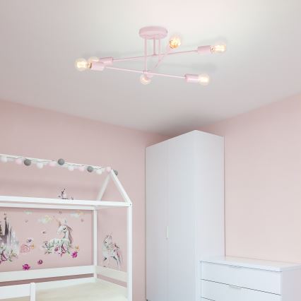 Prisadený luster CAMBRIDGE 6xE27/15W/230V ružový