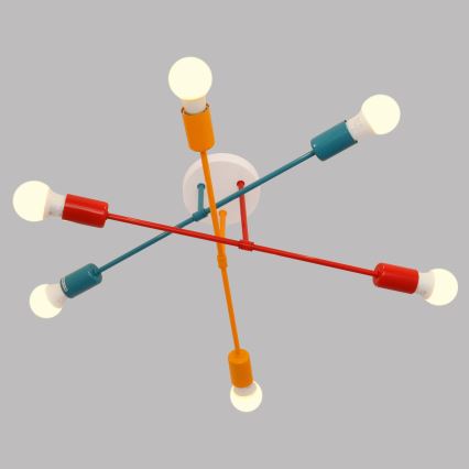 Prisadený luster CAMBRIDGE 6xE27/20W/230V modrá/červená/oranžová