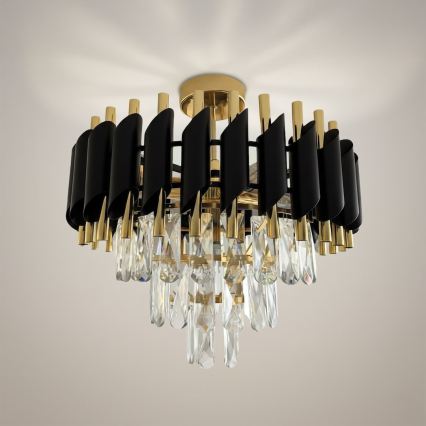 Prisadený luster CRISTAL 5xE14/10W/230V priemer 38 cm čierna/zlatá