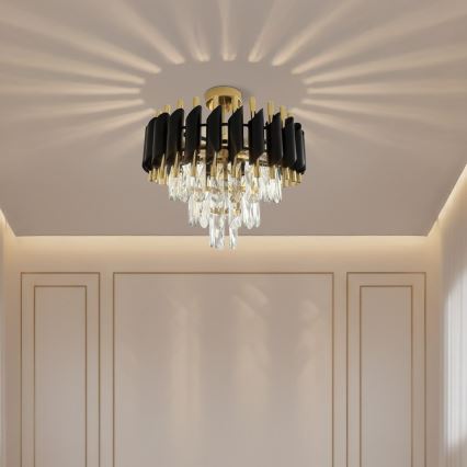 Prisadený luster CRISTAL 5xE14/10W/230V priemer 38 cm čierna/zlatá