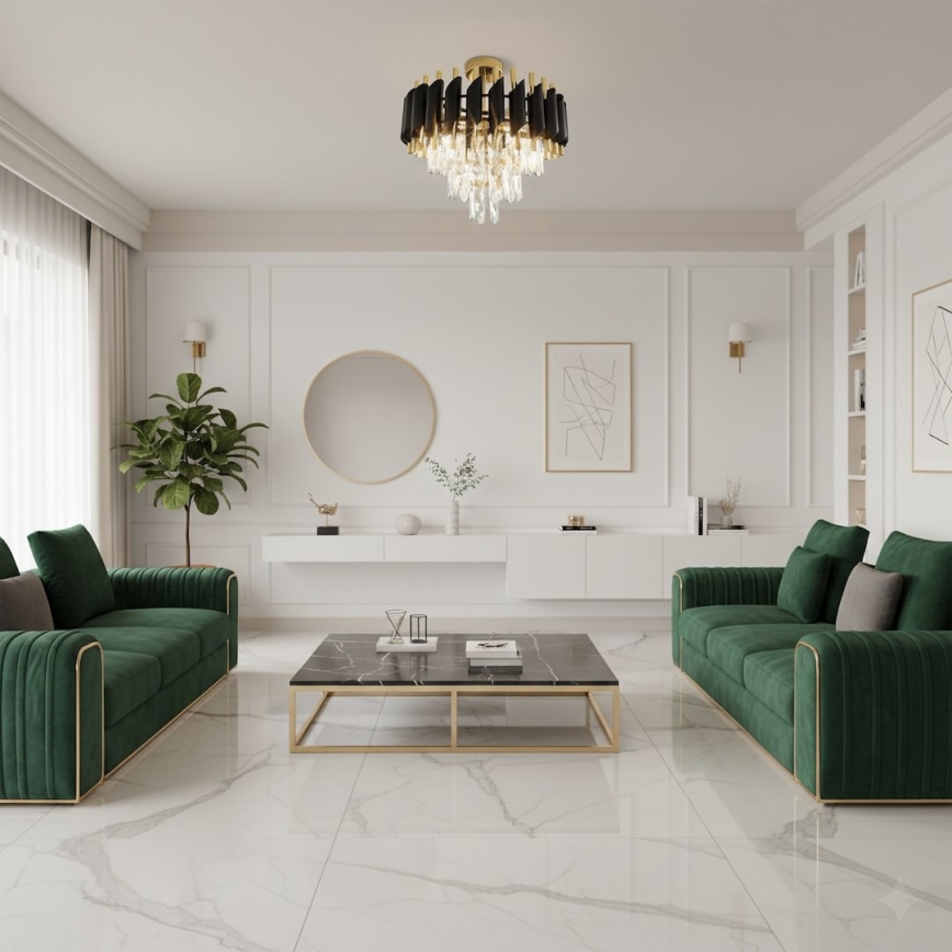 Prisadený luster CRISTAL 5xE14/10W/230V priemer 38 cm čierna/zlatá