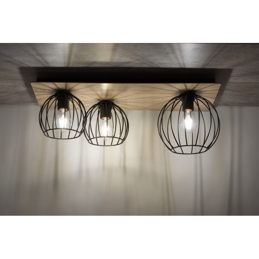 Prisadený luster CYBER 3xE27/60W/230V drevo/čierna