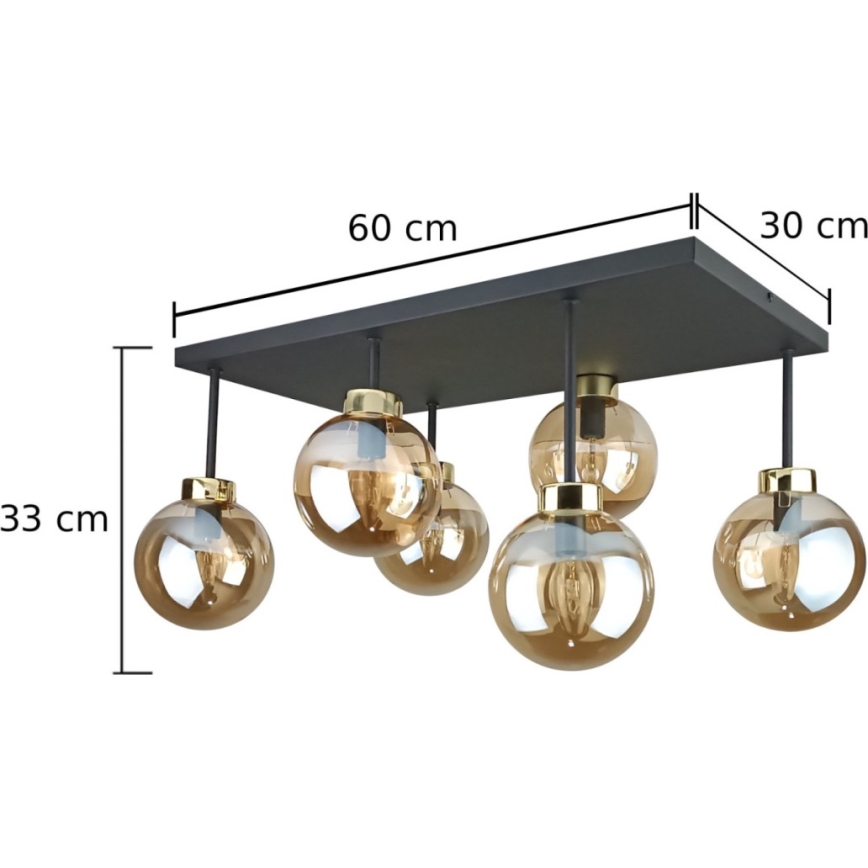 Prisadený luster DEA 6xE14/60W/230V čierna/zlatá/dymová béžová