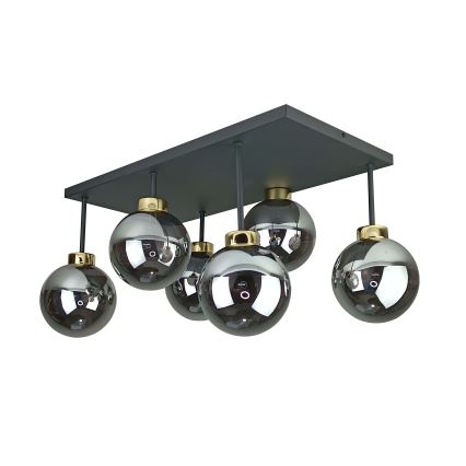 Prisadený luster DEA 6xE14/60W/230V čierna/zlatá/dymová čierna