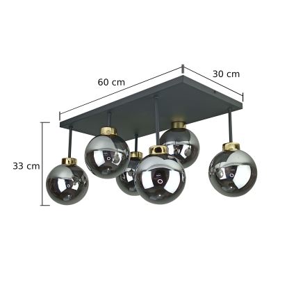 Prisadený luster DEA 6xE14/60W/230V čierna/zlatá/dymová čierna