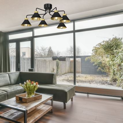 Prisadený luster DEMET 6xE27/60W/230V čierna/zlatá