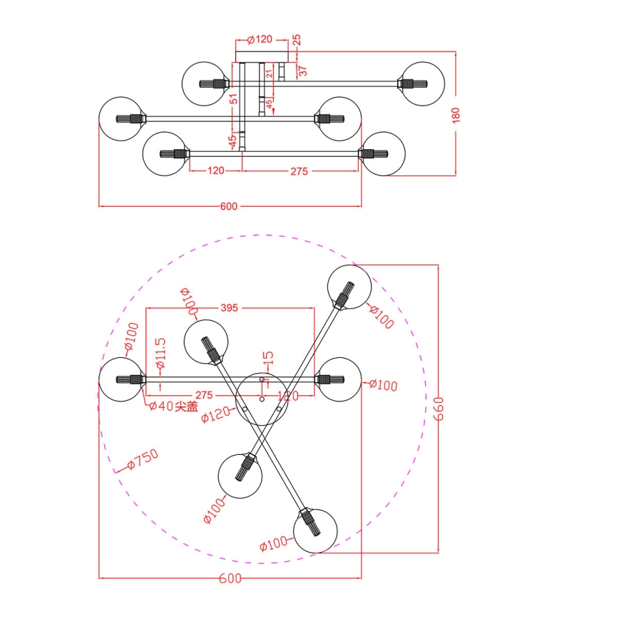 Prisadený luster DORADO 6xG9/28W/230V zlatý