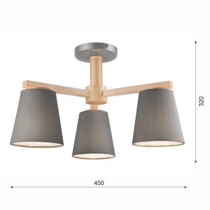 Prisadený luster ELLIE 3xE27/60W/230V šedá/buk