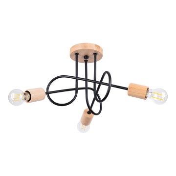 Prisadený luster EMBER 3xE27/15W/230V čierna/béžová/buk