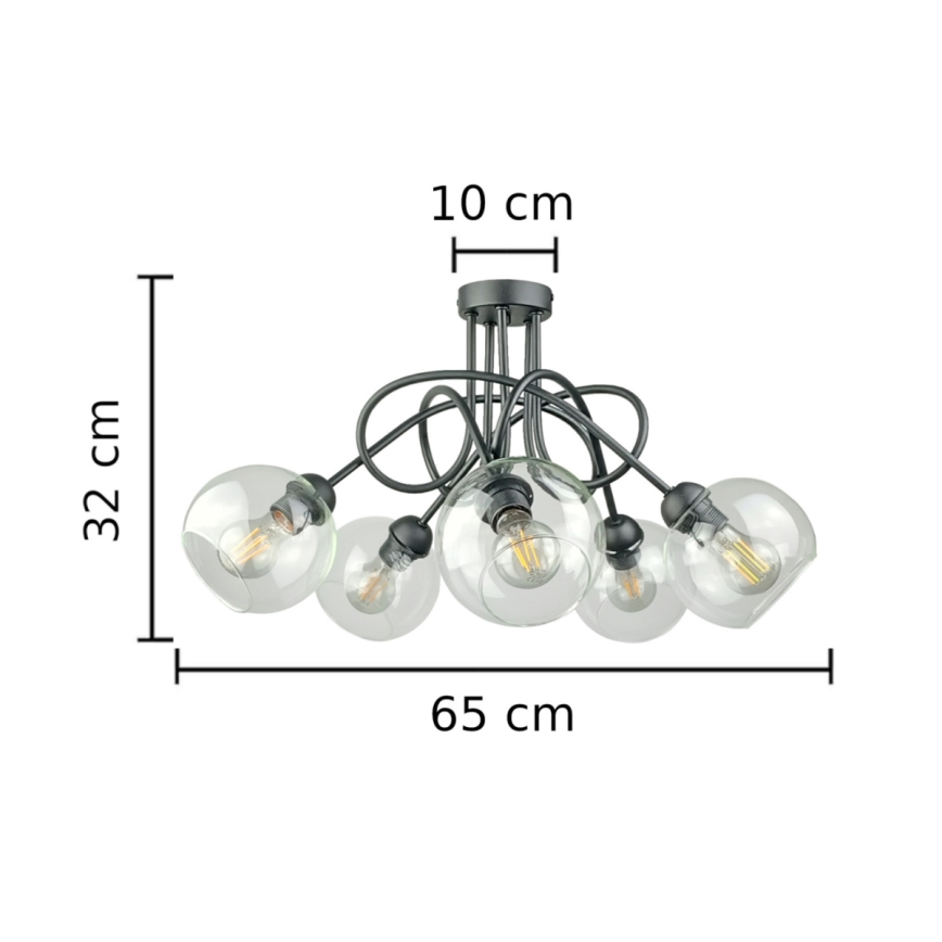 Prisadený luster EVIE 5xE27/60W/230V antracit/číra