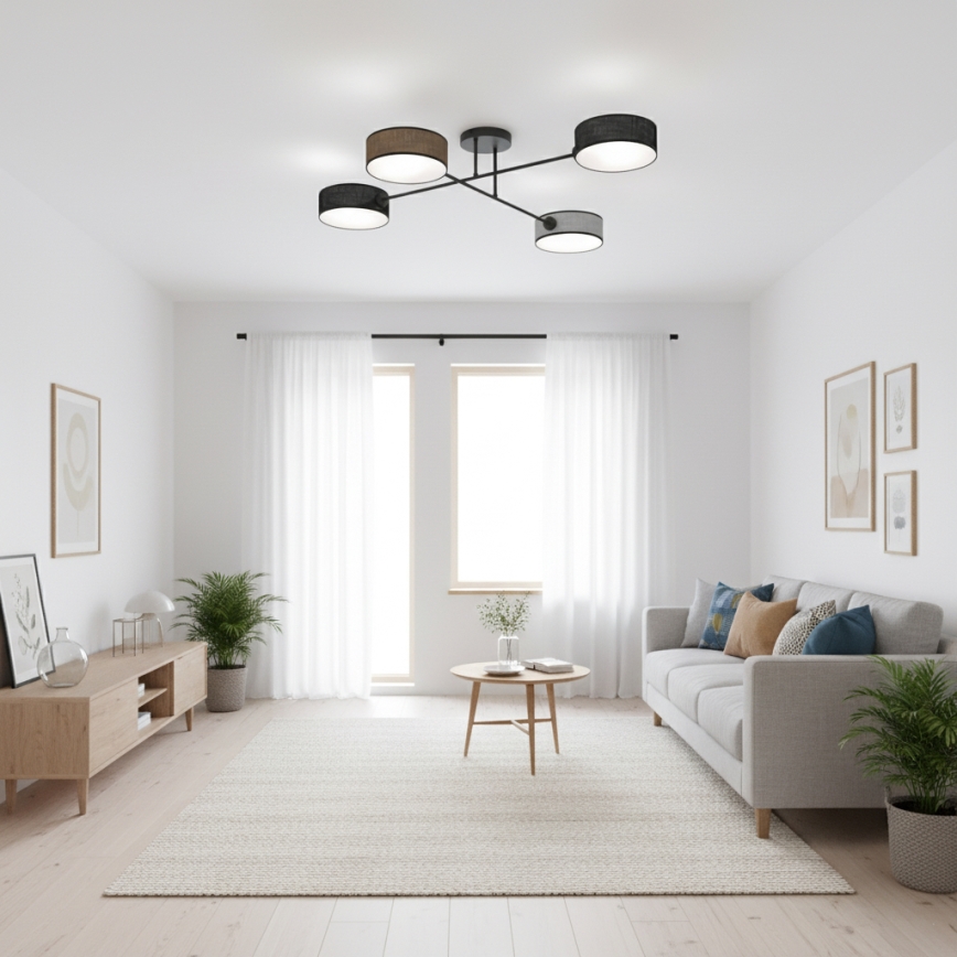 Prisadený luster MAGA 4xE14/10W/230V čierna/hnedá/sivá