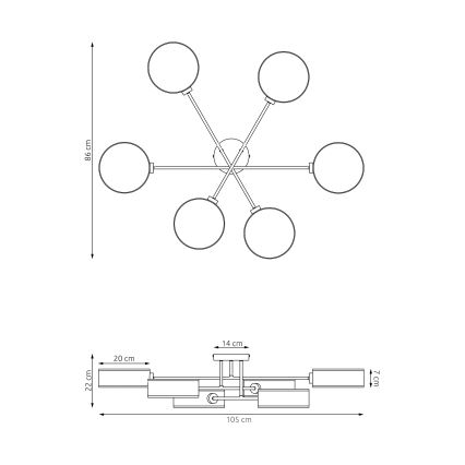 Prisadený luster MAGA 6xE14/10W/230V čierna/sivá