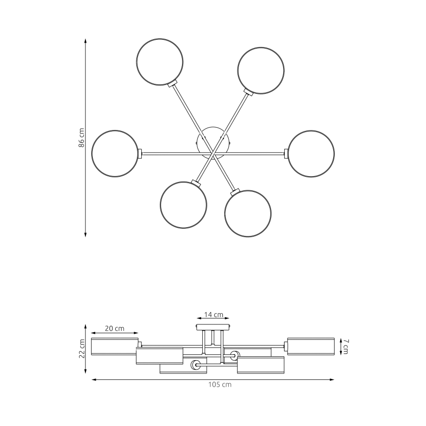 Prisadený luster MAGA 6xE14/10W/230V sivý