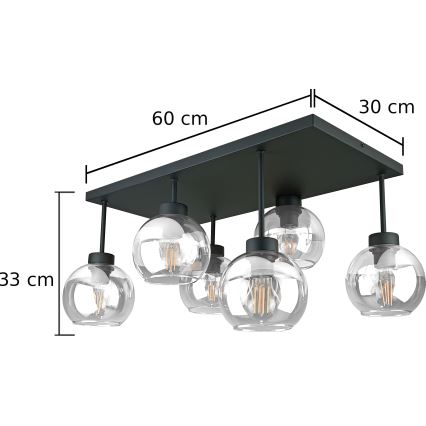 Prisadený luster NESSA 6xE27/60W/230V čierna/číra