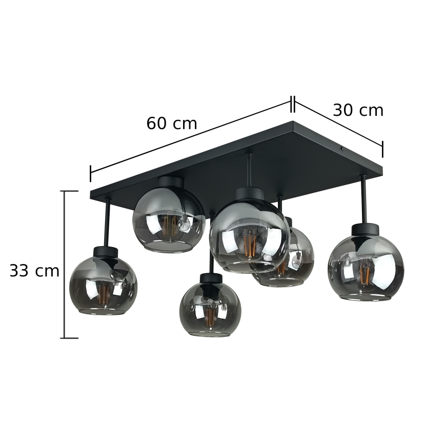 Prisadený luster NESSA 6xE27/60W/230V čierna/dymová čierna