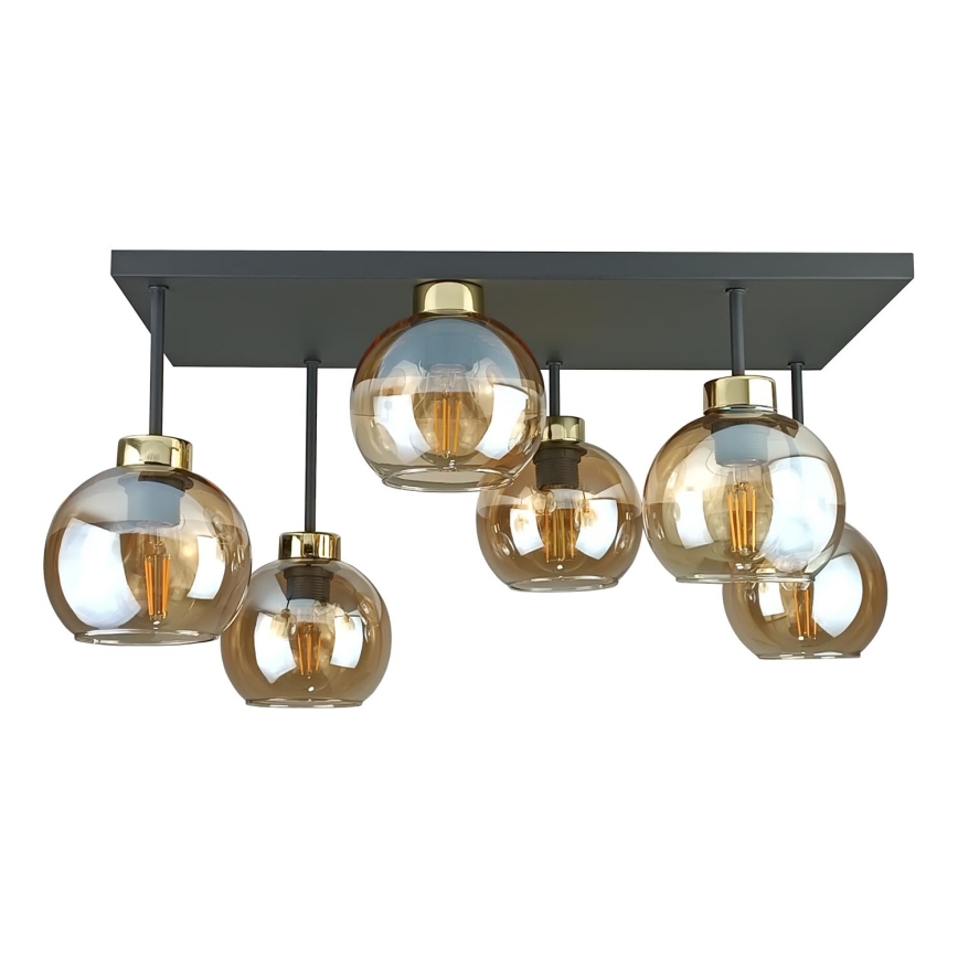 Prisadený luster NESSA 6xE27/60W/230V čierna/zlatá/dymová béžová