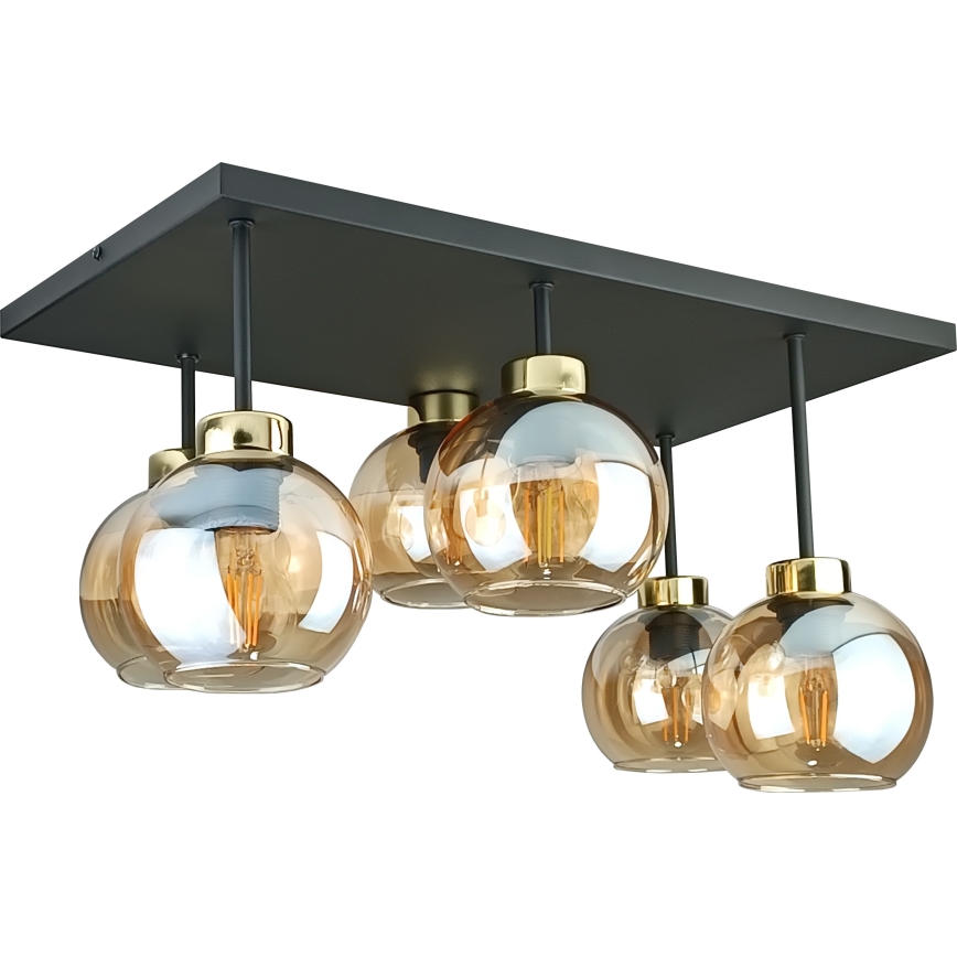 Prisadený luster NESSA 6xE27/60W/230V čierna/zlatá/dymová béžová