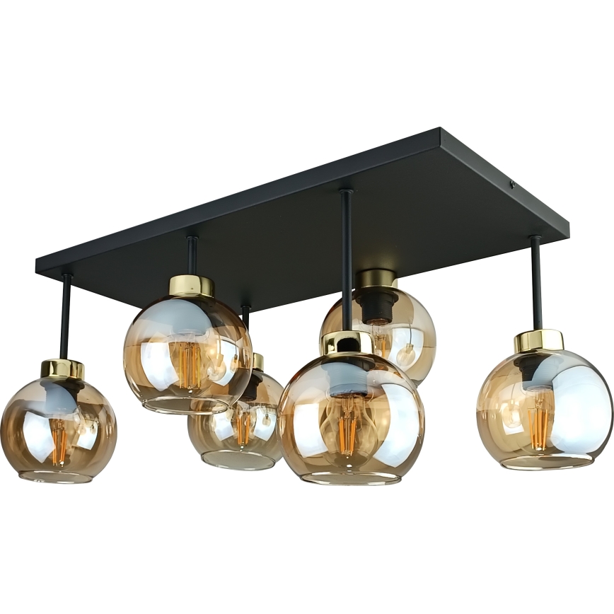Prisadený luster NESSA 6xE27/60W/230V čierna/zlatá/dymová béžová