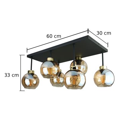Prisadený luster NESSA 6xE27/60W/230V čierna/zlatá/dymová béžová
