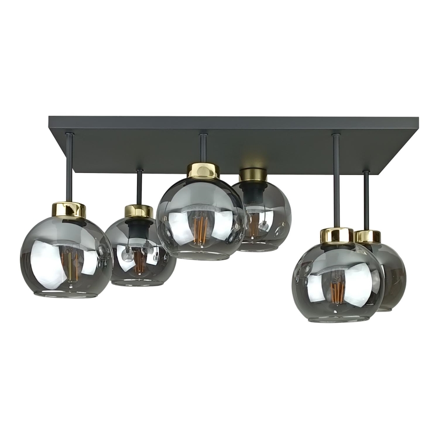 Prisadený luster NESSA 6xE27/60W/230V čierna/zlatá/dymová čierna