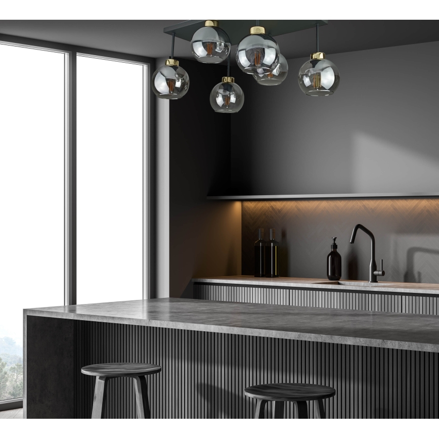 Prisadený luster NESSA 6xE27/60W/230V čierna/zlatá/dymová čierna