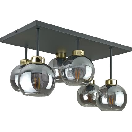 Prisadený luster NESSA 6xE27/60W/230V čierna/zlatá/dymová čierna