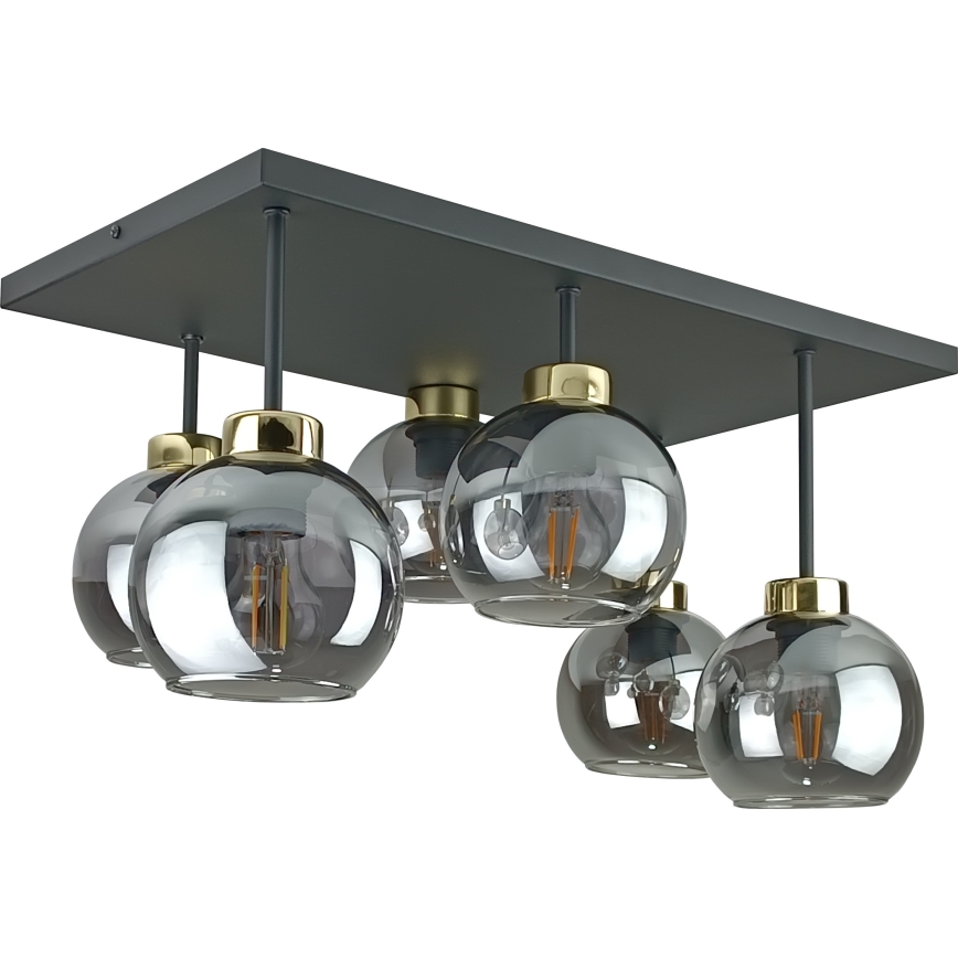 Prisadený luster NESSA 6xE27/60W/230V čierna/zlatá/dymová čierna