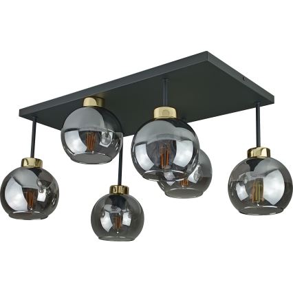 Prisadený luster NESSA 6xE27/60W/230V čierna/zlatá/dymová čierna