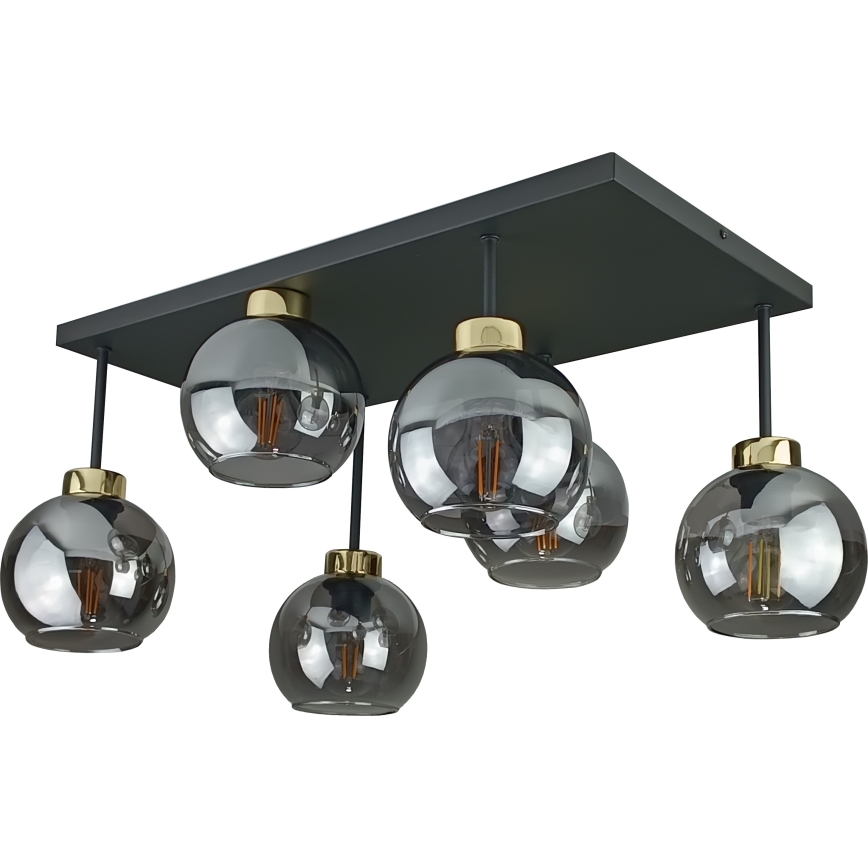 Prisadený luster NESSA 6xE27/60W/230V čierna/zlatá/dymová čierna