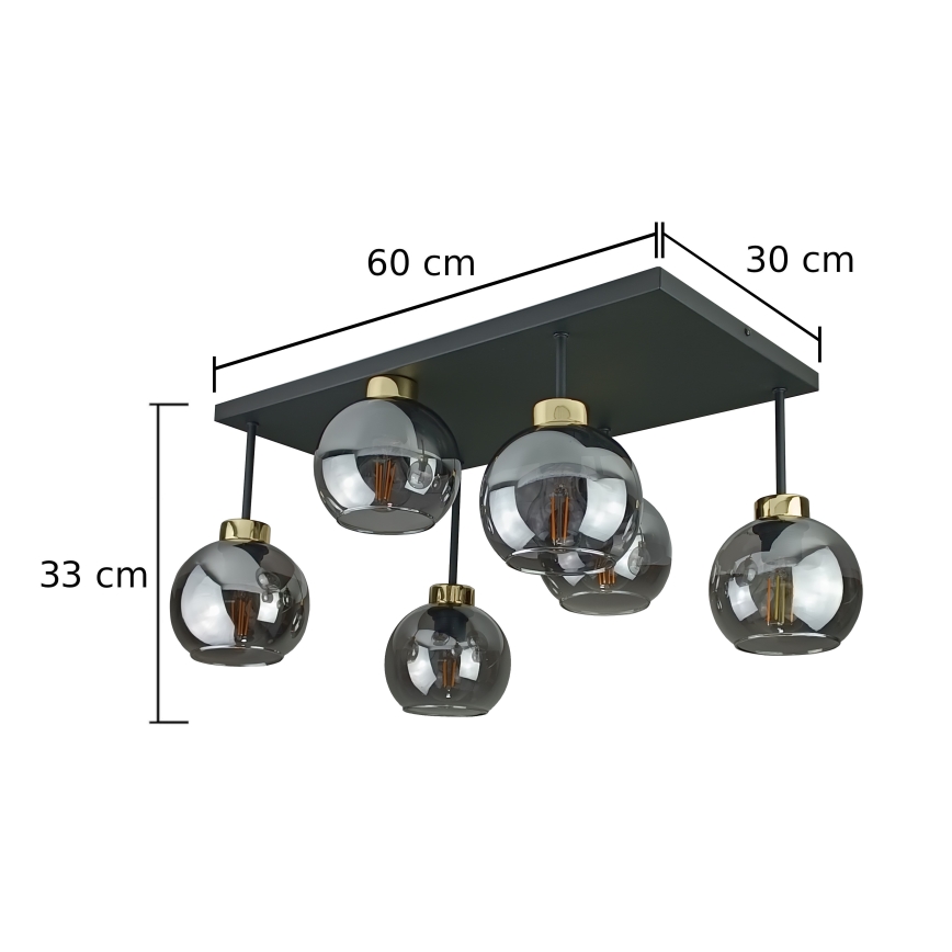 Prisadený luster NESSA 6xE27/60W/230V čierna/zlatá/dymová čierna