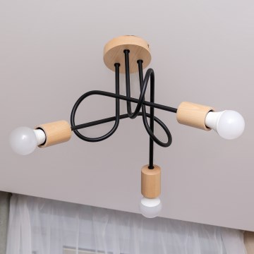 Prisadený luster OXFORD 3xE27/15W/230V borovica/čierna