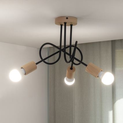 Prisadený luster OXFORD 3xE27/15W/230V borovica/čierna